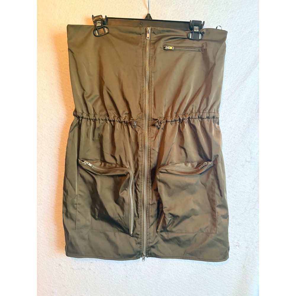 Zara Strapless Cargo Mini Dress Green Utility Zip Front NWT Size L